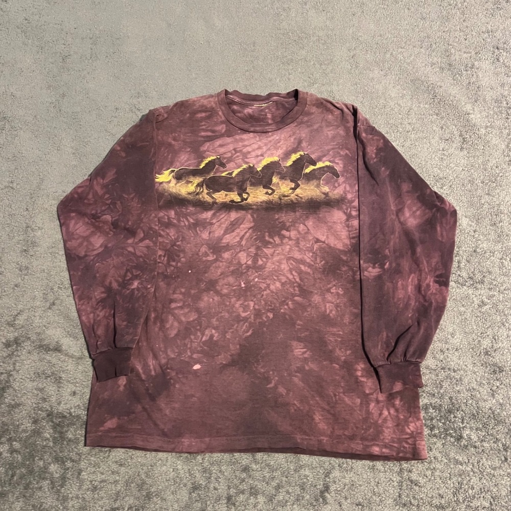 Vintage The Mountain Wild Horses Tie Dye Long Sleeve Shirt Purple Mens Medium